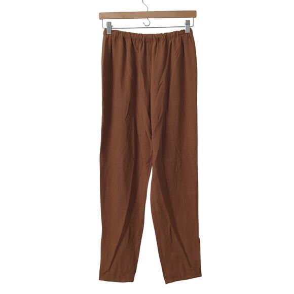 Pierre Cardin Chemise Womens Pants 6 Brown Trouser 100% Silk Natural Slit Ankle - Picture 1 of 8